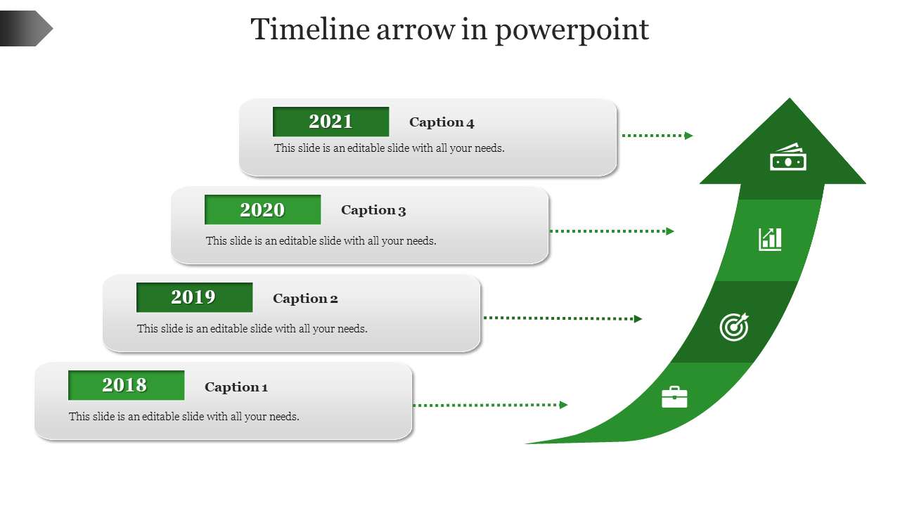 Free - Innovative Timeline Arrow In PowerPoint Presentation Slide
